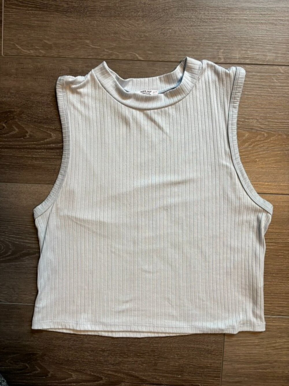 Blue Ribbed Turtleneck Tank Top